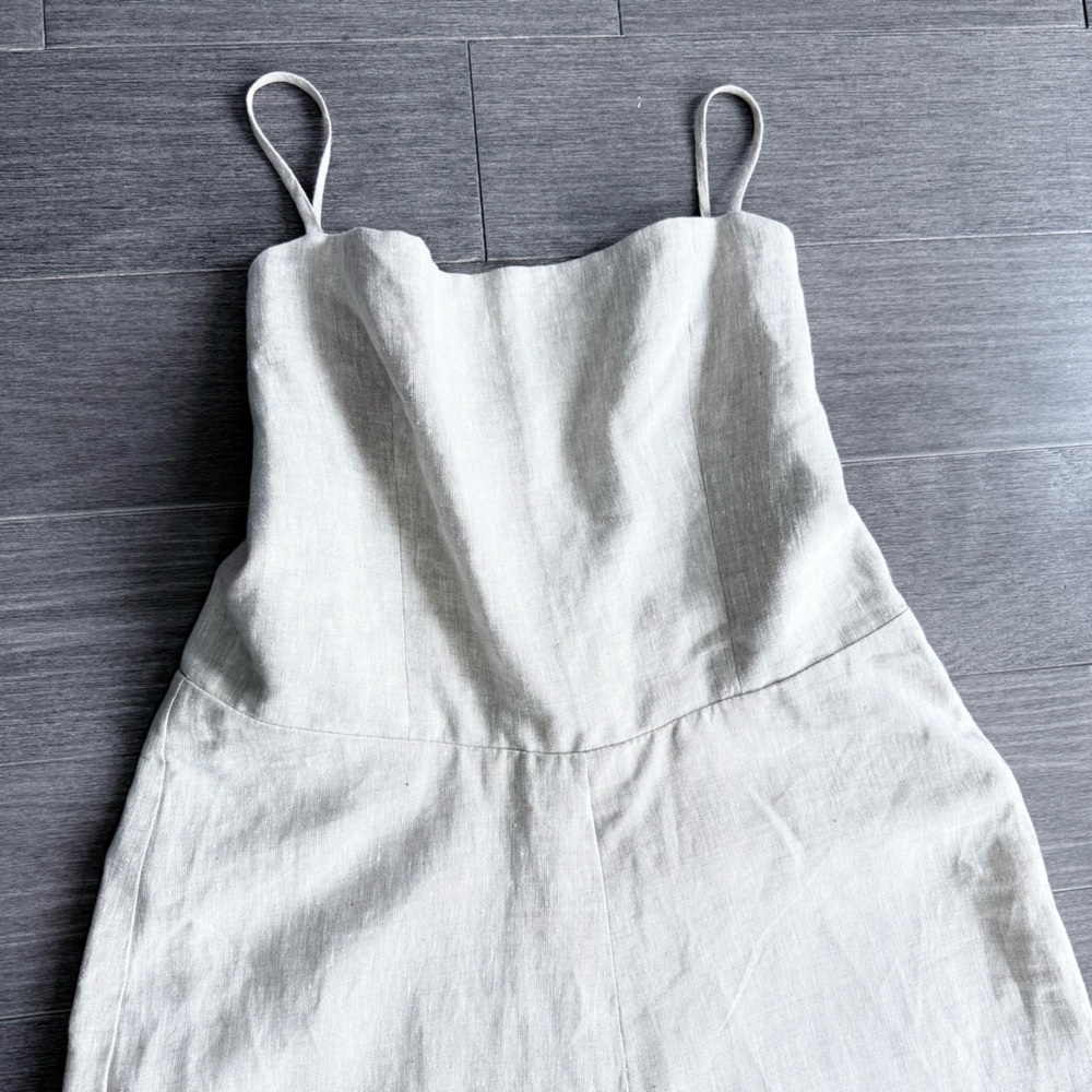 Reformation Huntington Open Back Linen Jumpsuit 12 Oatmeal Wide Leg Lace Up - Picture 7 of 16